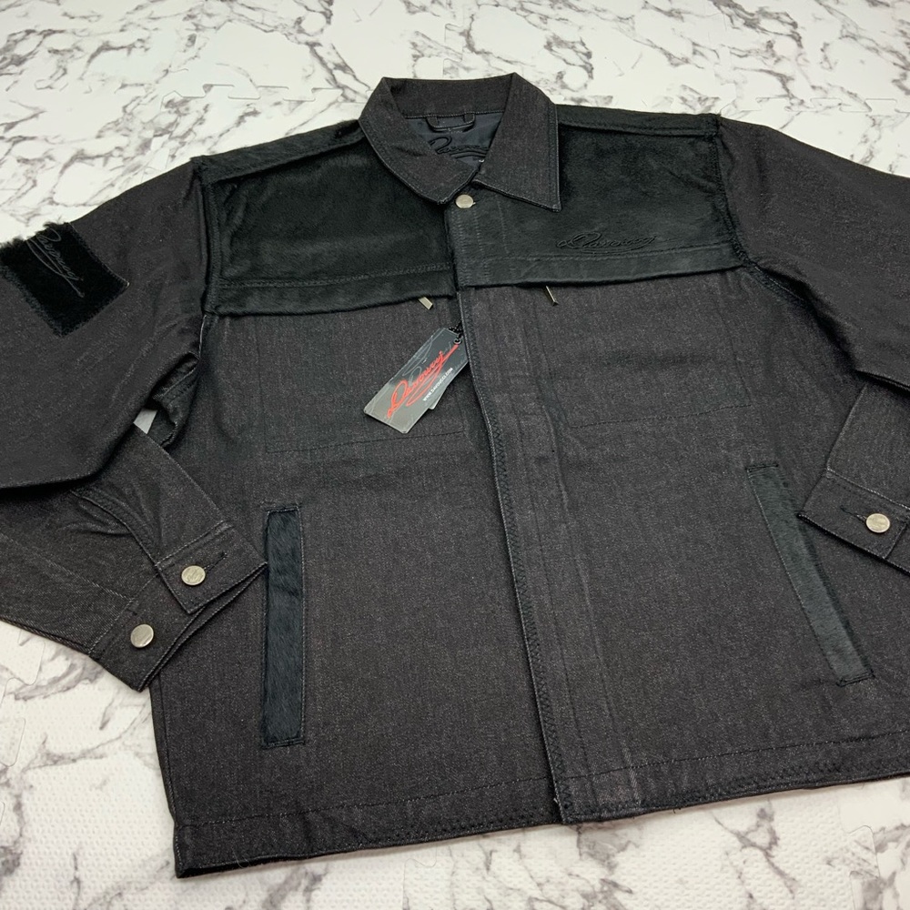 Men's Davoucci Black Pony Hair Denim Jacket